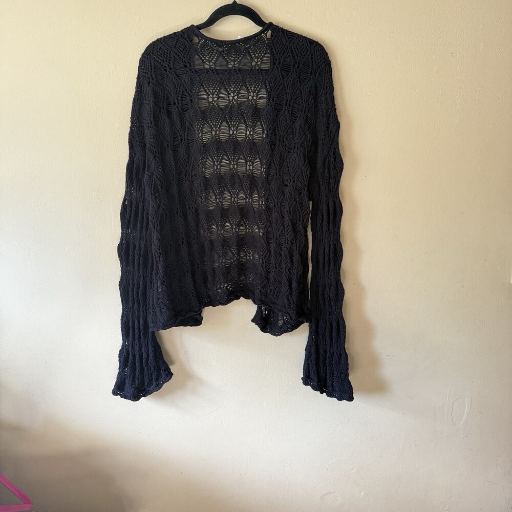 Vantage Whimsigoth Cardigan XL Black Crochet Bell Sleeve Fairy Grunge Dark Boho